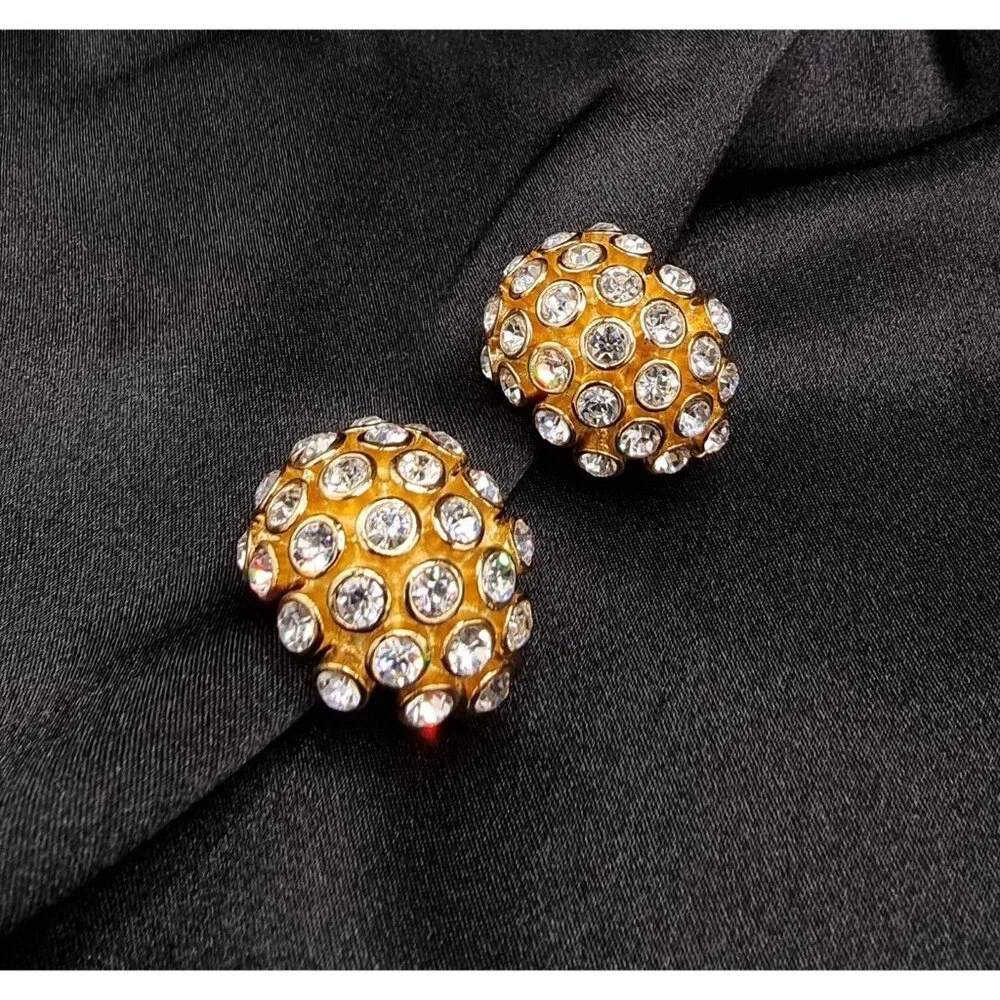 Rare Find Vintage CHRISTIAN DIOR 1990s Gold-Tone Clip-On Earrings - Picture 2 of 8